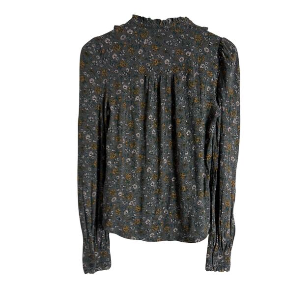 Boden Ruffle Jersey Gray Floral Print Long Sleeve Modest Blouse Size 4 - Picture 11 of 14